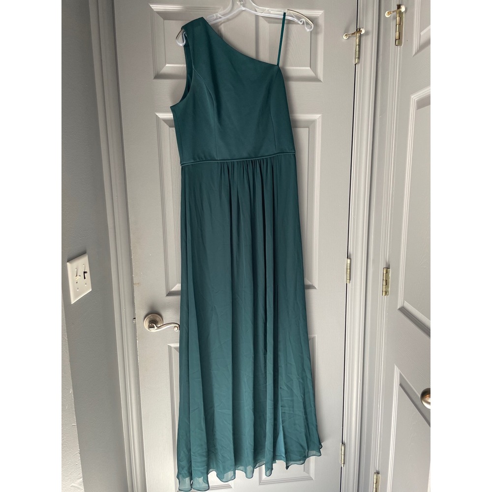 Adrianna Papell Womens One Shoulder Chiffon Gown Dress, Hunter, 12 US